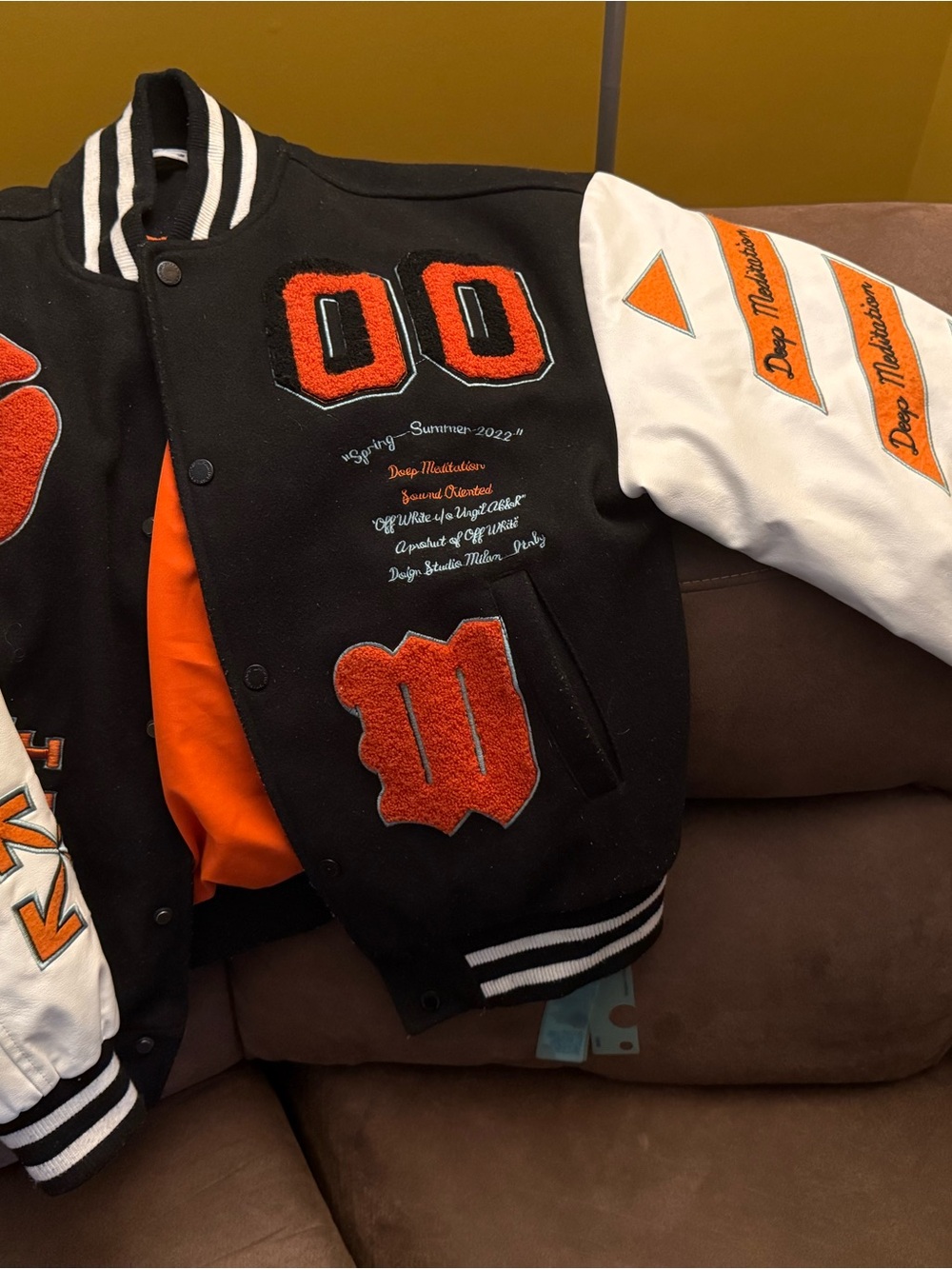 Off-White Black, White & Orange Varsity Bomber Jacket